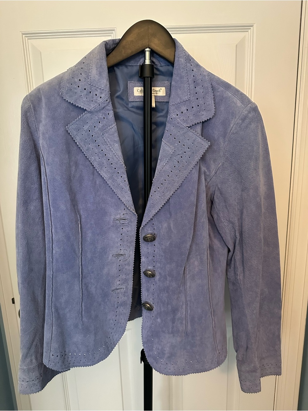 Coldwater Creek Leather Blazer Jacket in Dusty Blue
